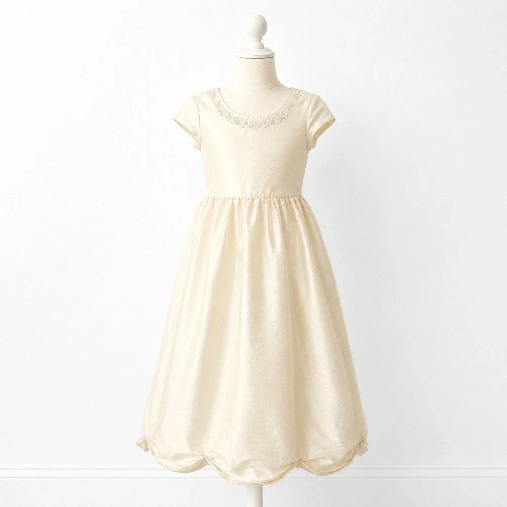 Ivory Duponi Silk Girls Formal Dress 10 Flower Girl Scalloped Cinderella Hem